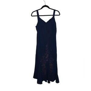 R & M Richards Navy Blue Beaded Dress - Size 14P